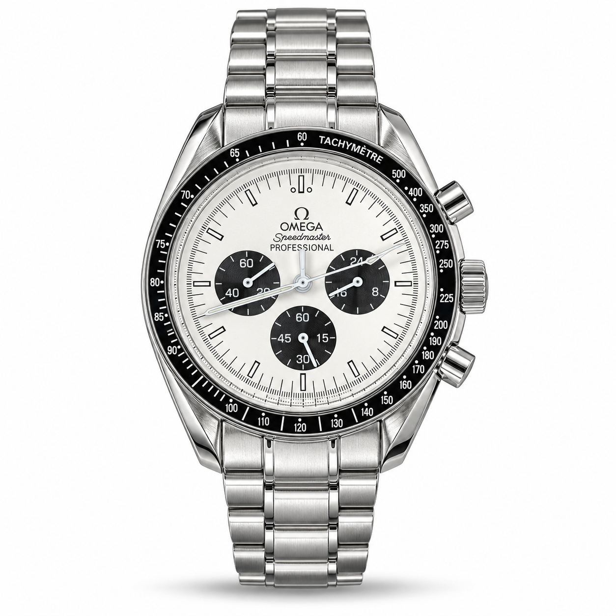 IMG_6762-hero-draft Omega — White Dial, Black Subdials & Silver-Tone Bracelet - Image 1