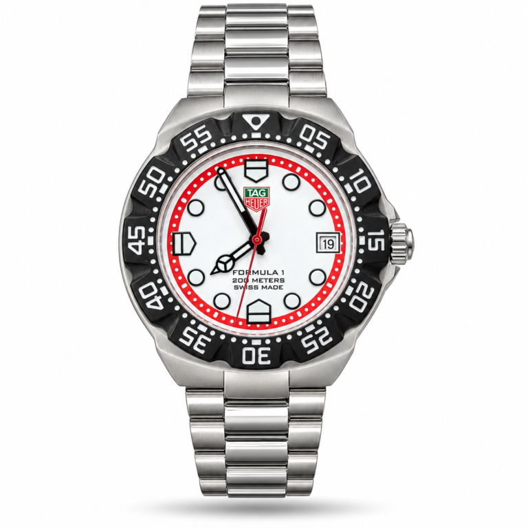 TAG Heuer — White Dial, Red Accents & Silver-Tone Bracelet