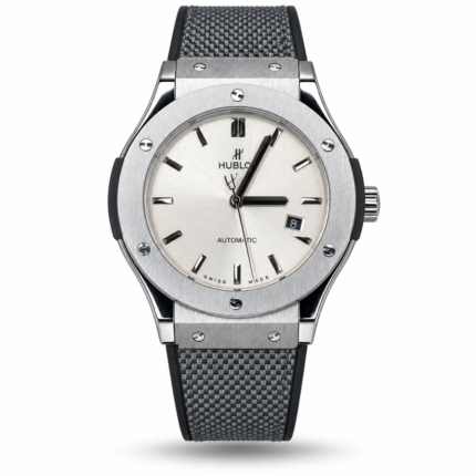 Hublot — Silver Dial & Black Textured Strap
