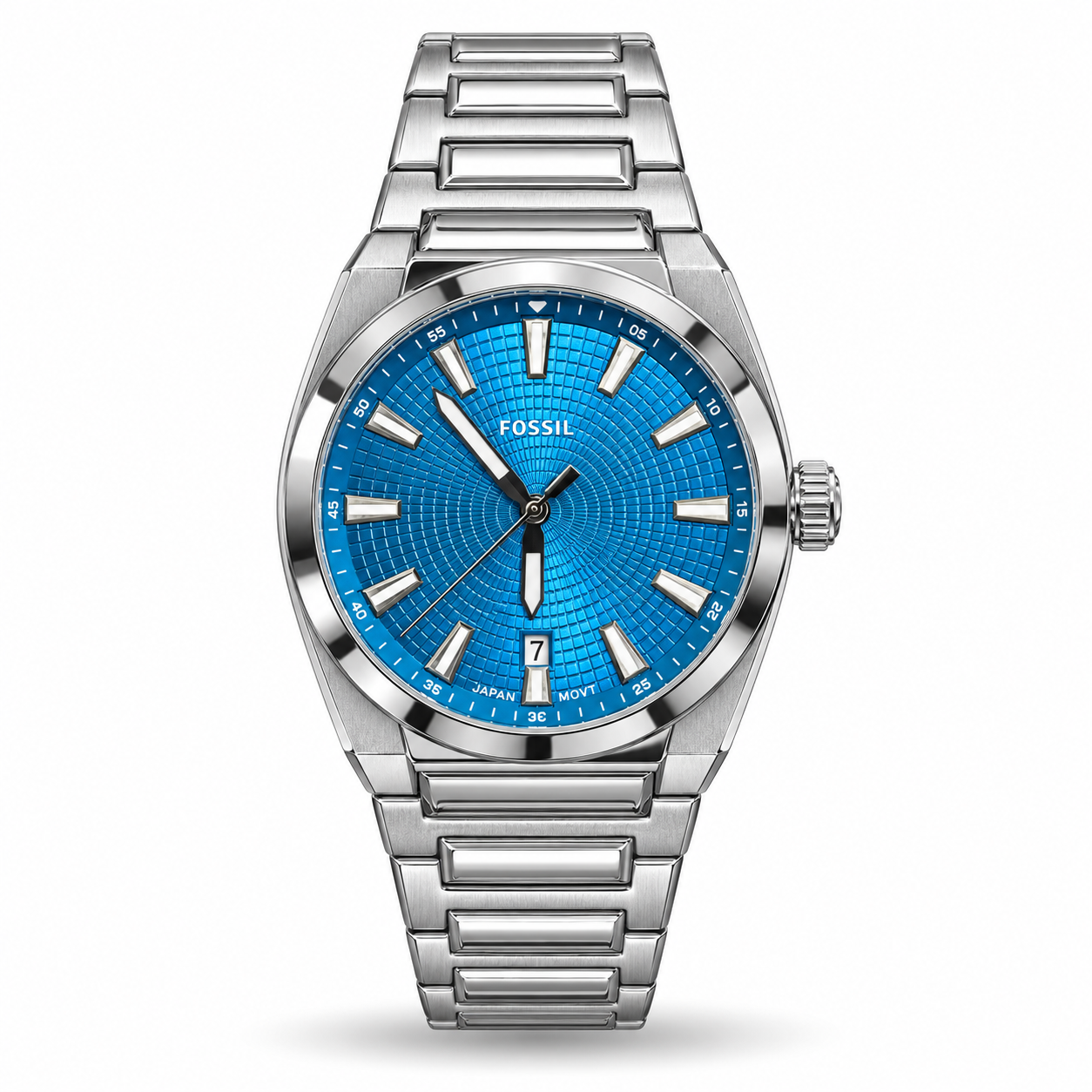 IMG_7648-hero-draft Fossil Everett FS6054 Three-Hand Date Watch – Blue Dial & Stainless Steel Bracelet - Image 1