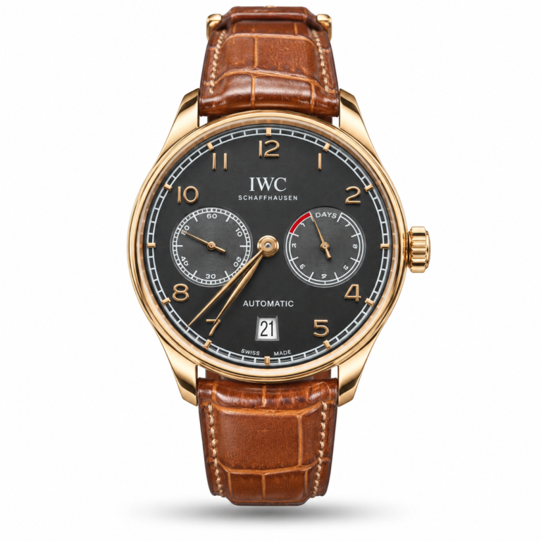 IWC — Dark Dual-Subdial Face, Gold-Tone Case & Brown Strap