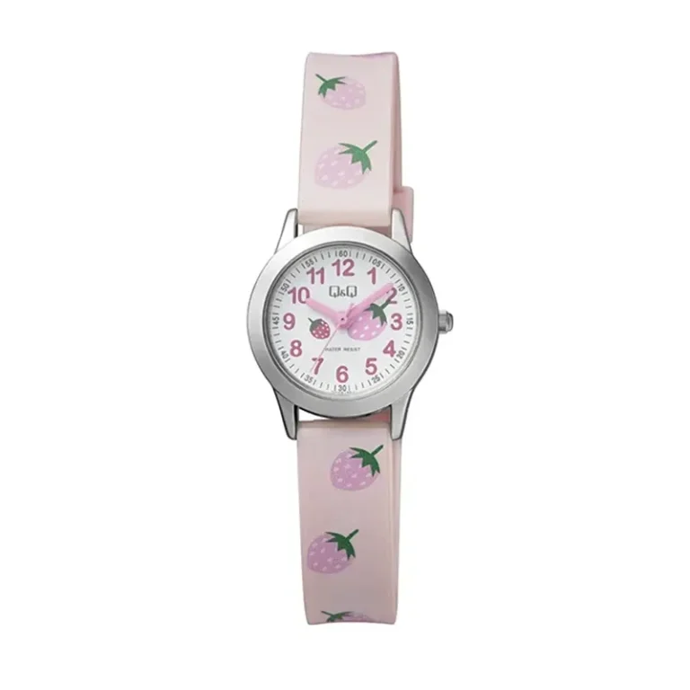 Q&Q QC29J304Y – Japan Quartz White Dial Resin Pink Strap Women's Watch