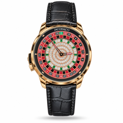 Jacob & Co — Roulette-Style Face, Gold-Tone Case & Black Strap