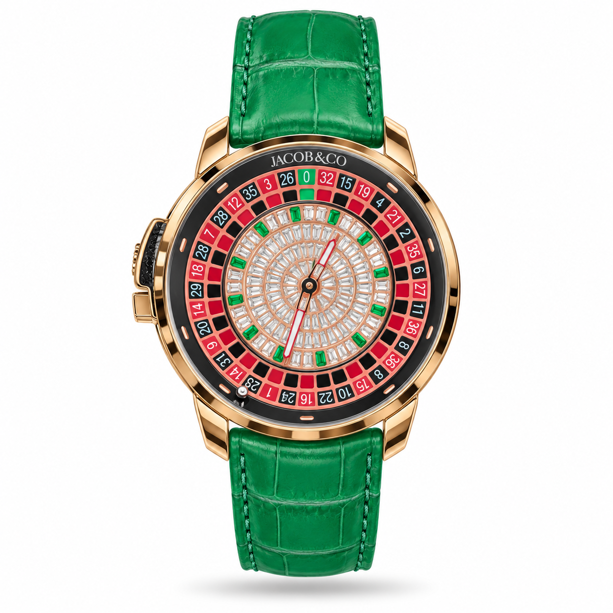 TPN1005-hero-v1 Jacob & Co — Stone-Style Roulette Face, Gold-Tone Case & Green Strap - Image 1