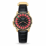 Jacob & Co — Black Dial, Roulette-Style Ring & Black Leather Strap