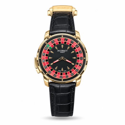 Jacob & Co — Black Dial, Roulette-Style Ring & Black Leather Strap