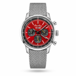 Breitling — Red Subdial Face & Silver-Tone Mesh Bracelet