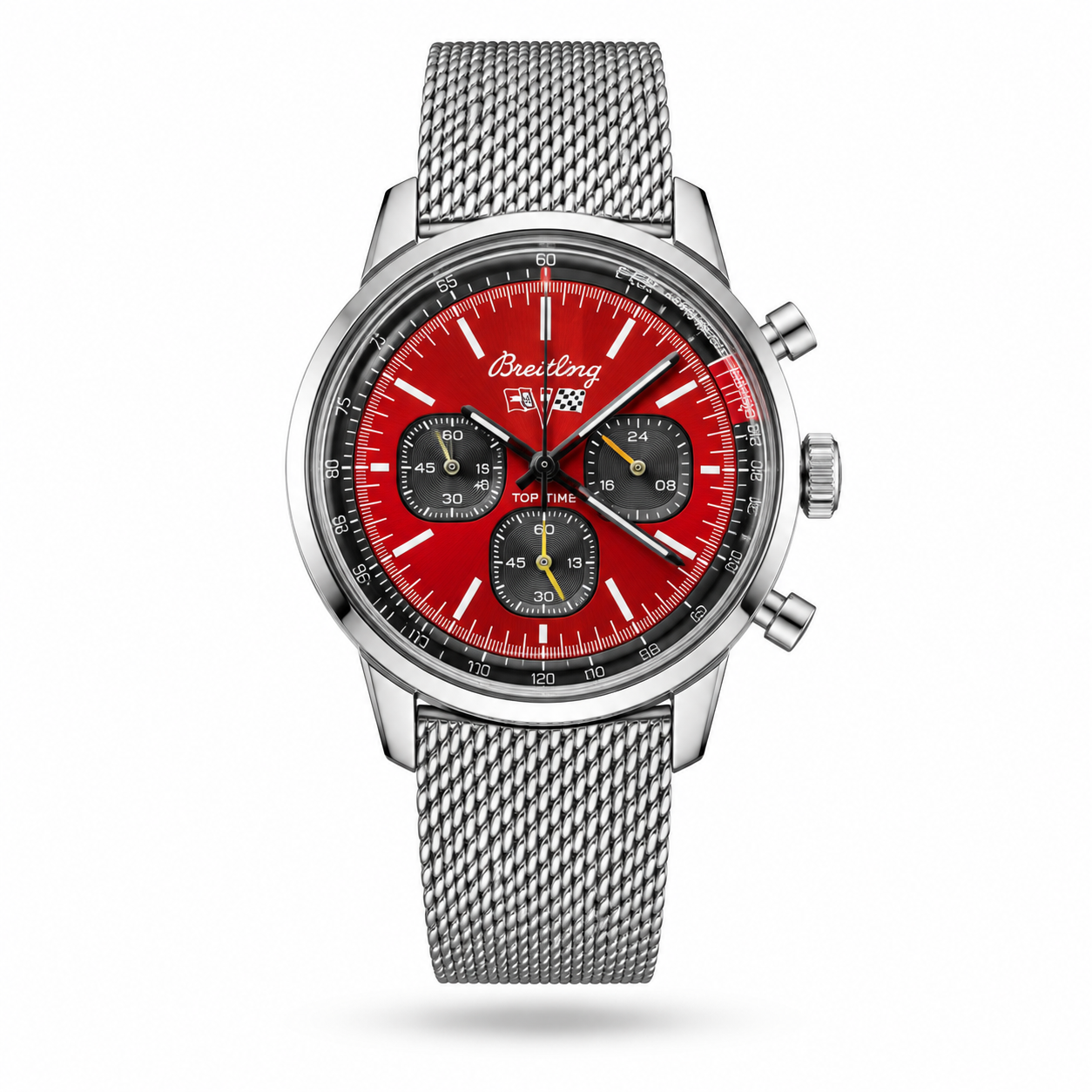 TPN1029-hero-v1 Breitling — Red Subdial Face & Silver-Tone Mesh Bracelet - Image 1