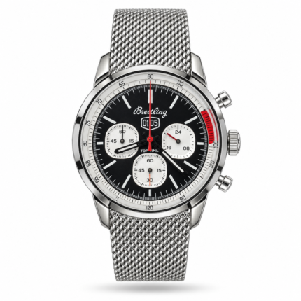 Breitling — Black Dial, White Subdials & Silver-Tone Mesh Bracelet