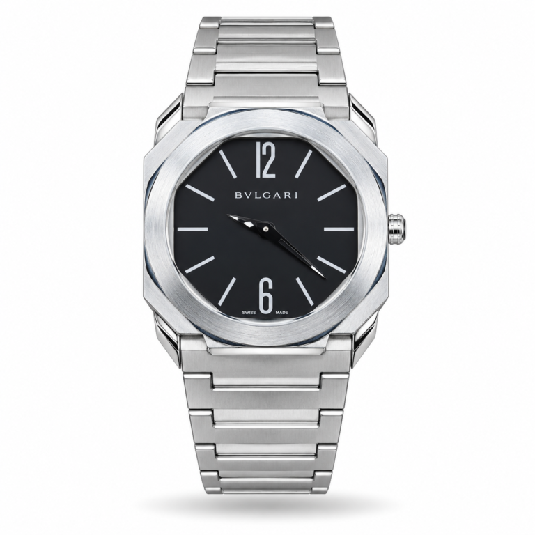 Bvlgari — Black Dial & Silver-Tone Integrated Bracelet
