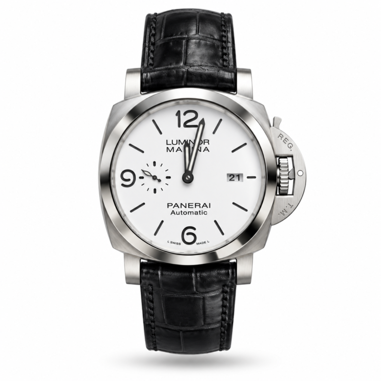 Panerai — White Dial, Silver-Tone Crown-Guard Case & Black Strap (Master Grade)