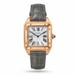 Cartier — White Roman Dial, Rose-Gold-Tone Square Case & Grey Strap