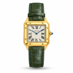 Cartier — White Roman Dial, Gold-Tone Square Case & Green Strap