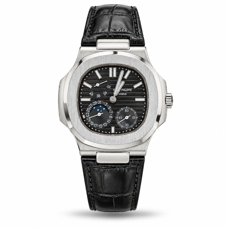 Patek Philippe — Black Subdial Face, Silver-Tone Case & Black Leather Strap
