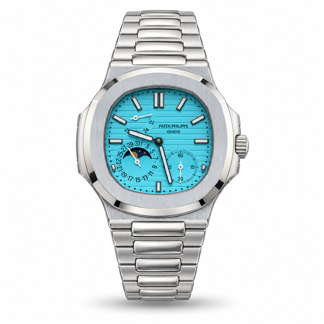TPN2171-hero-v1 Patek Philippe — Turquoise Subdial Face & Silver-Tone Bracelet - Image 1