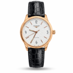 Longines — White Textured Dial, Gold-Tone Case & Black Leather Strap