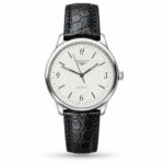 Longines — White Textured Dial, Silver-Tone Case & Black Leather Strap