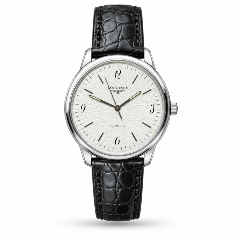Longines — White Textured Dial, Silver-Tone Case & Black Leather Strap