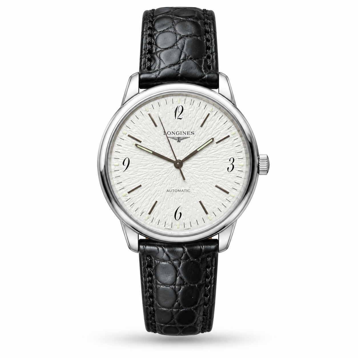 TPN2248-hero-v1 Longines — White Textured Dial, Silver-Tone Case & Black Leather Strap - Image 1