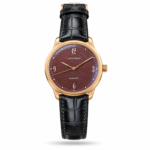 Longines — Burgundy Textured Dial, Gold-Tone Case & Black Strap