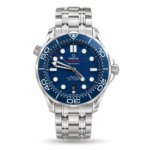 Omega — Blue Wave Dial, Blue Bezel & Silver-Tone Bracelet