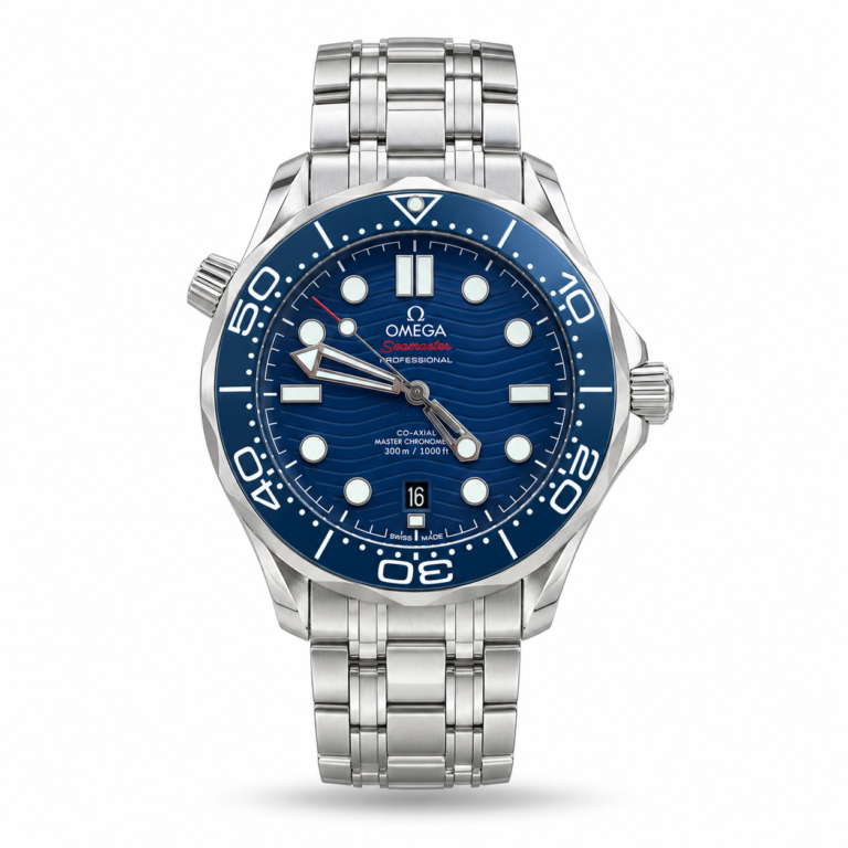 Omega — Blue Wave Dial, Blue Bezel & Silver-Tone Bracelet