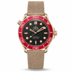 Omega — Black Dial, Red Bezel & Rose-Gold-Tone Mesh Bracelet