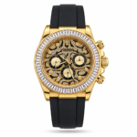 Rolex — Stone-Style Subdial Face, Gold-Tone Case & Black Rubber Strap