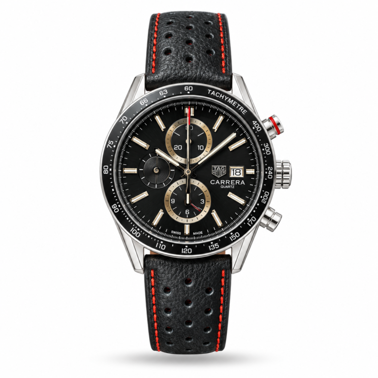 Tag Heuer — Black Subdial Face & Black Strap with Red Stitching