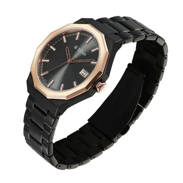 Titan 90212KM02 – Regalia Dodecagon Black Dial Men's Watch