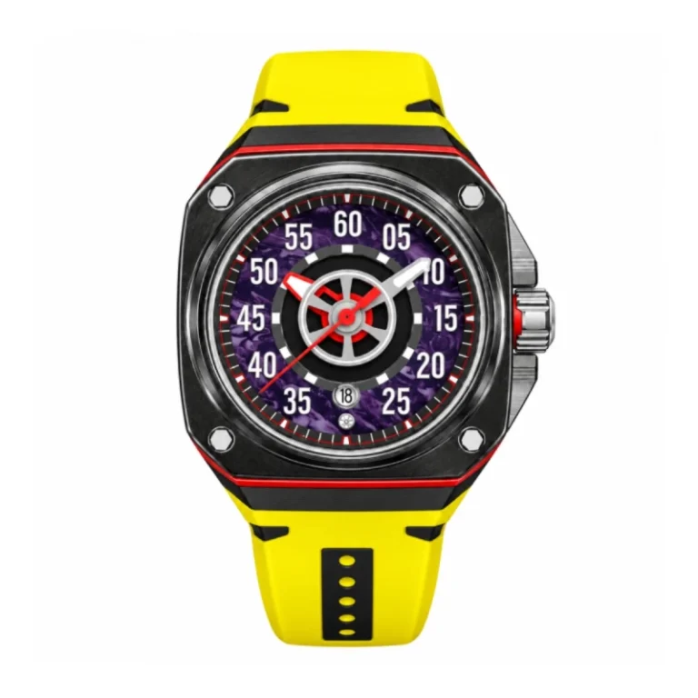HANBORO Freedom Flying Wheel Collection HAO-F001-2 – Black & Crimson Yellow Skeleton Dial Automatic Men's Watch
