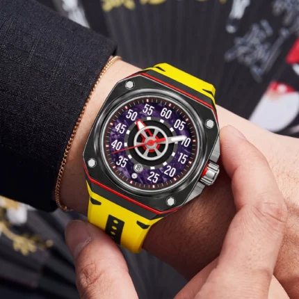 HANBORO Freedom Flying Wheel Collection HAO-F001-2 – Black & Crimson Yellow Skeleton Dial Automatic Men's Watch - Image 2