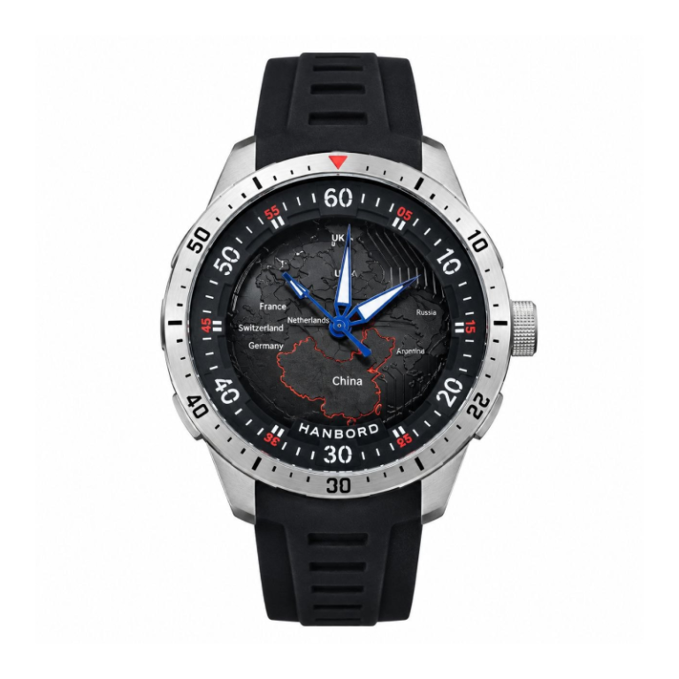 HANBORO Future Earth Collection HAO-9208 – Futuristic Black & Silver Skeleton Dial Automatic Men's Watch