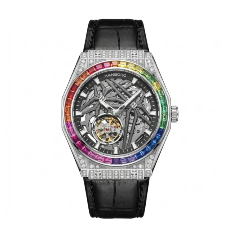 HANBORO Gemini Rainbow Collection HBR-722-2 – Skeleton Gunmetal & Rainbow Dial Automatic Men's Watch