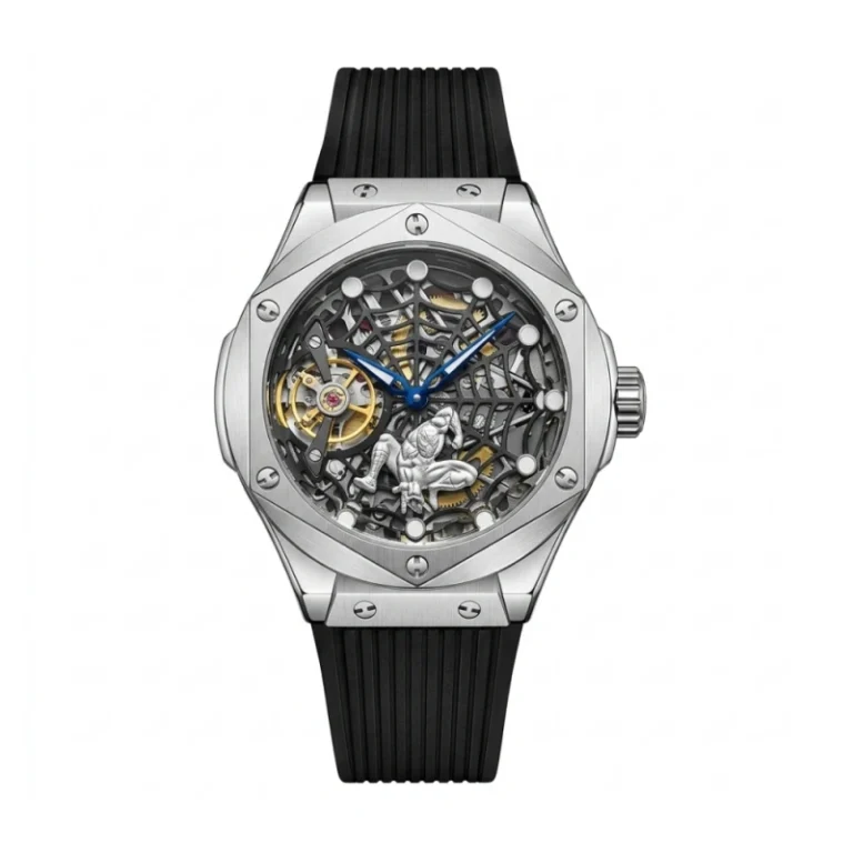 HANBORO Torque Edge Grand Prix Collection HBR-917 – Skeleton Spider Web & Silver Dial Automatic Men's Watch