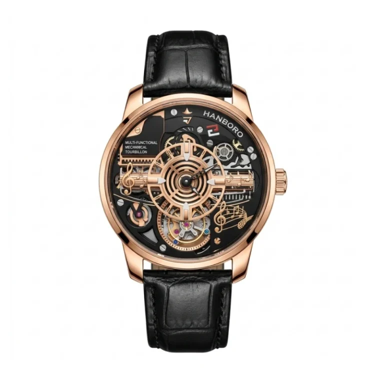 HANBORO Symphony Music Collection HAO-1030 – Black & Rose Gold Skeleton Dial Automatic Men's Watch