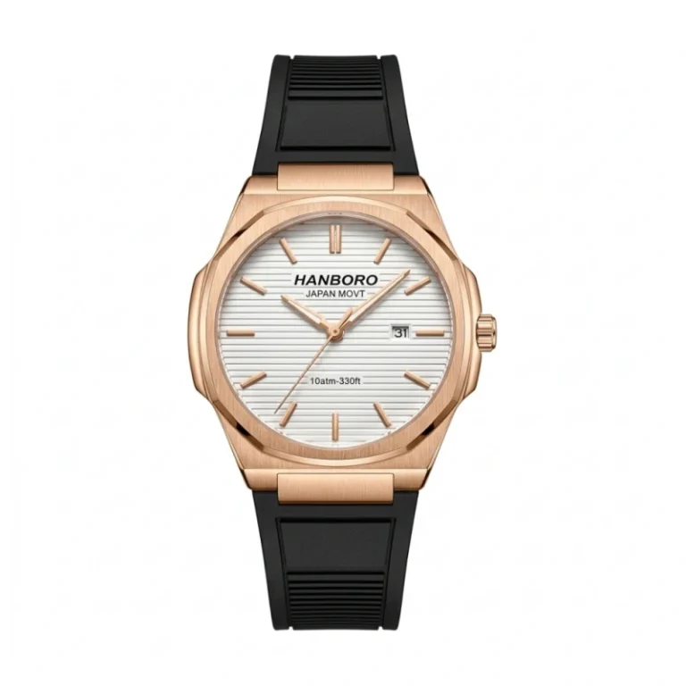 HANBORO Octagonal Luxury Sports Collection HAO-003-1 – White Teak Grooved Dial Automatic Men's Watch