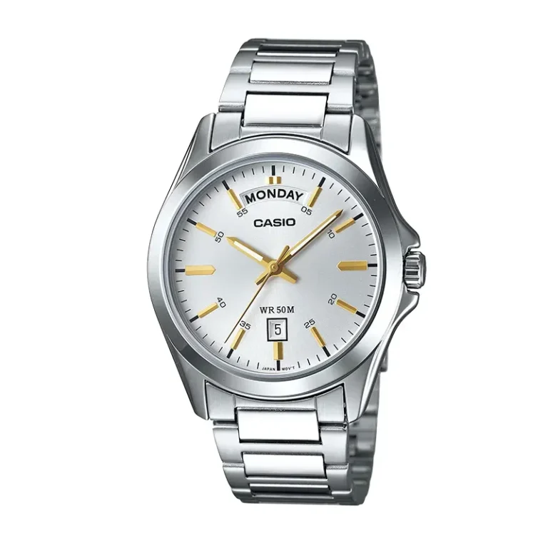 Casio Enticer Day-Date Silver-Tone Watch – MTP-1370D-7A2VDF
