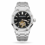 Audemars Piguet — Black Dial & Silver-Tone Bracelet, Open-Heart Design