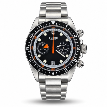 Tudor — Black Dial, Orange Accents & Silver-Tone Bracelet