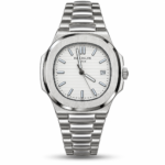 Patek Philippe — White Ridged Dial & Silver-Tone Bracelet
