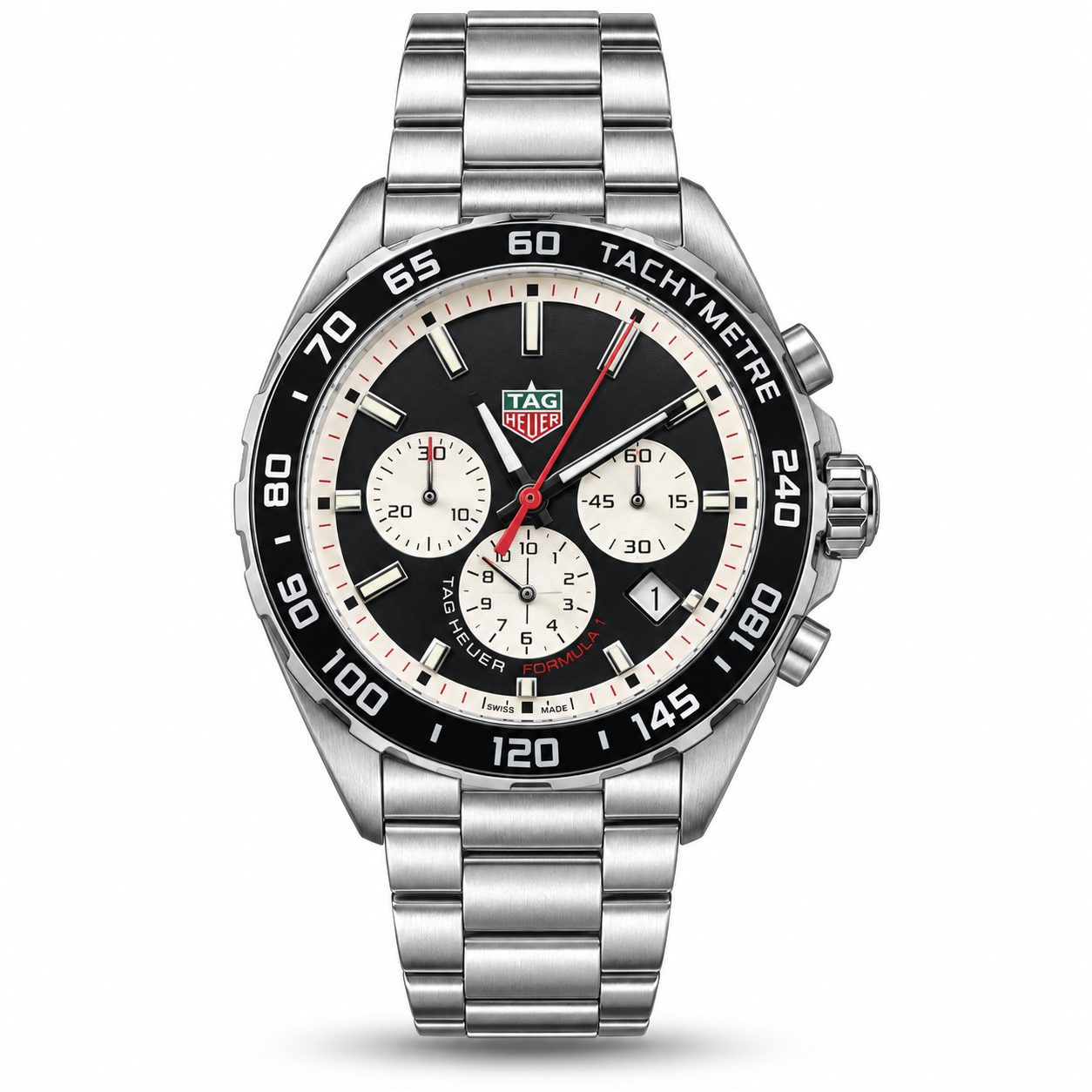 timepark-tp6816-watch-hero TAG Heuer — Black Dial, White Subdials & Silver-Tone Bracelet - Image 1