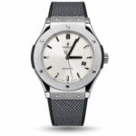 Hublot — Silver Dial & Black Textured Strap