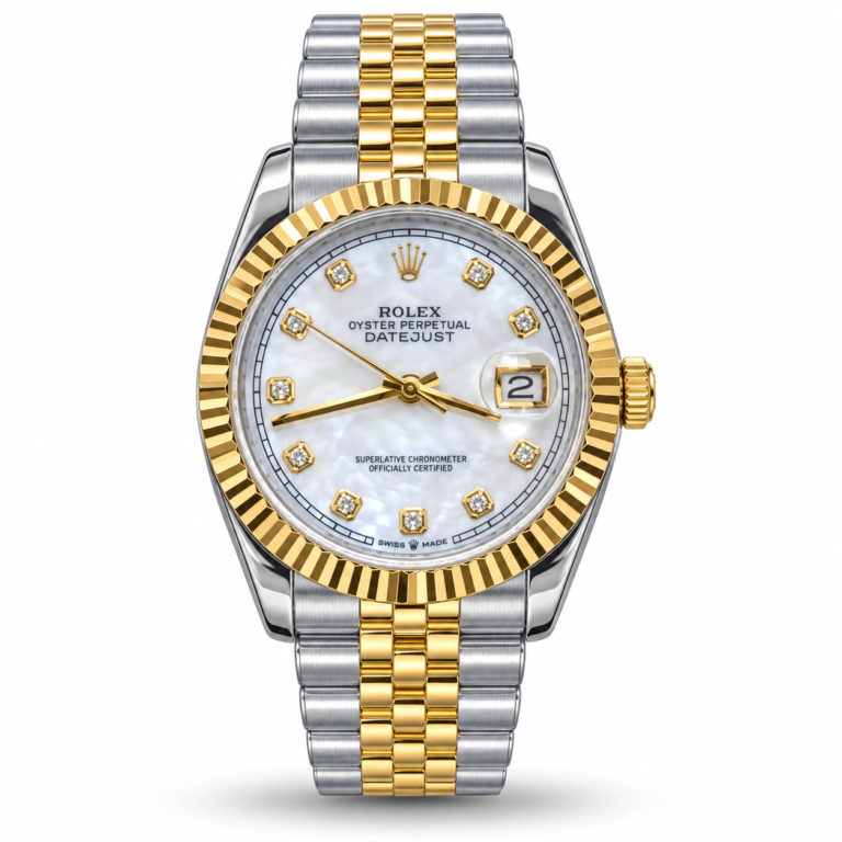 Rolex — White Dial, Gold-Tone Stone-Style Markers & Two-Tone Bracelet (U1)