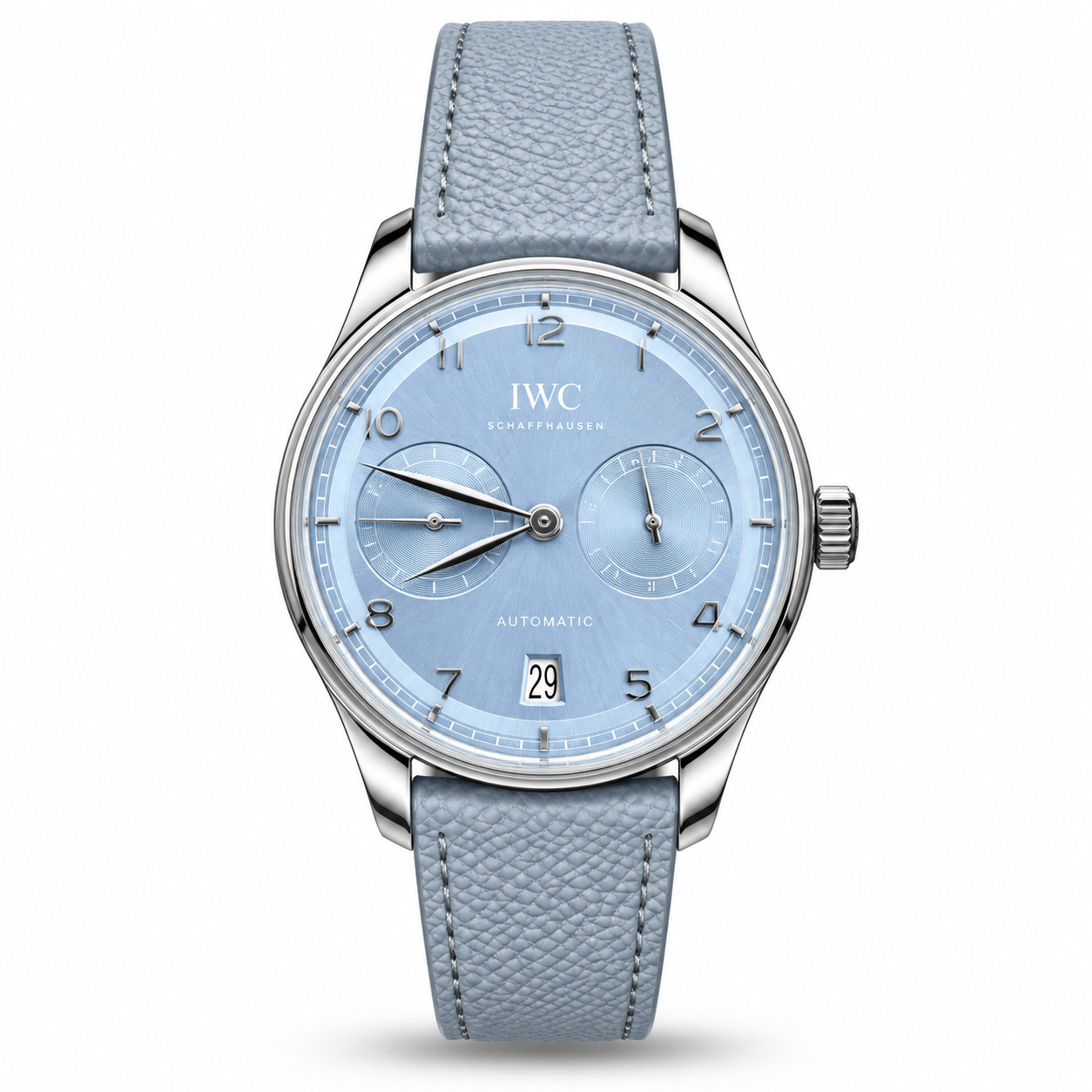 timepark-tp7983-watch-hero IWC — Light Blue Dual-Subdial Face & Pale Blue Strap - Image 1