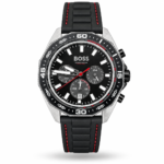 Hugo Boss Energy 1513969 Chronograph Watch – Black Dial & Red-Stitched Silicone Strap