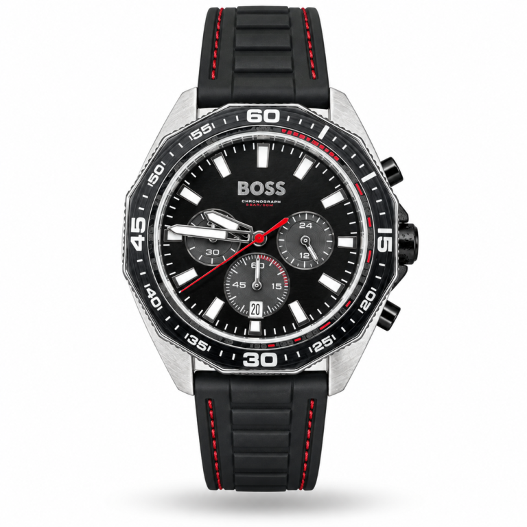 Hugo Boss Energy 1513969 Chronograph Watch – Black Dial & Red-Stitched Silicone Strap