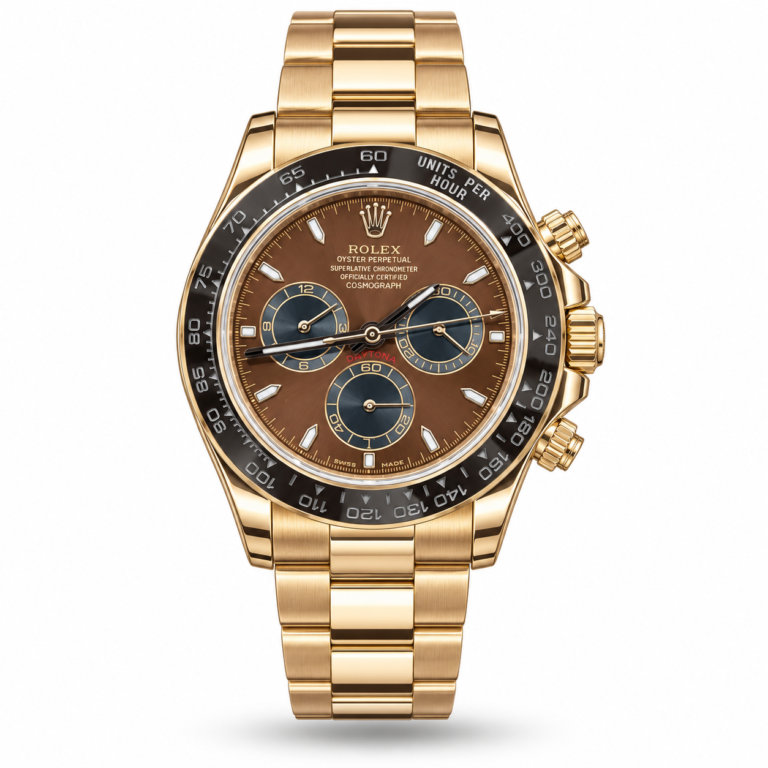 Brown Subdial Face & Gold-Tone Bracelet watch, front view