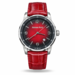 Red Gradient Dial, Round Silver-Tone Case & Red Strap watch, front view
