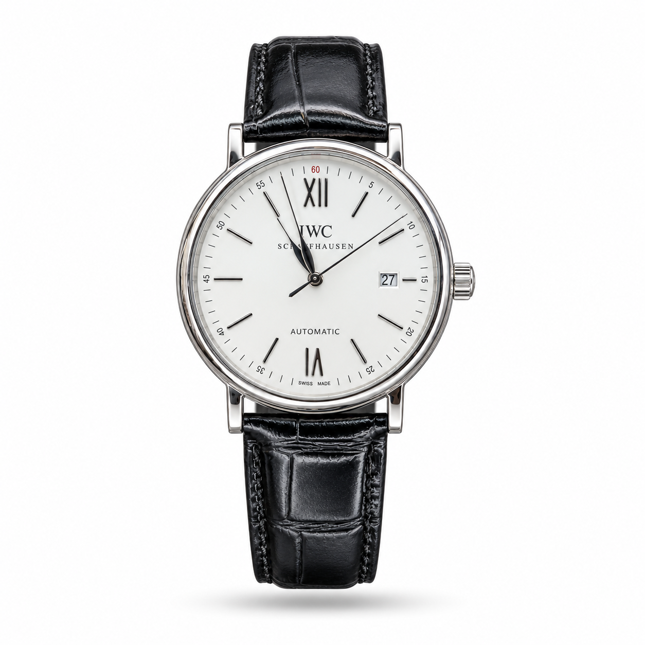 timepark-tpn0909-watch-hero White Dial, Roman 12/6 & Black Leather Strap watch, front view